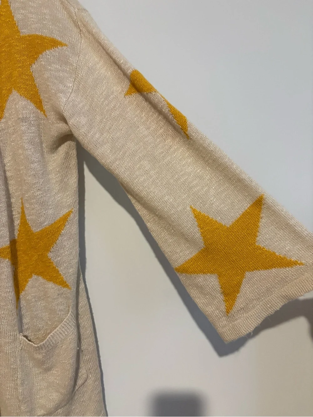 Charmed Hearts Open-Front Star Cardigan Sweater beige Yellow‎ Stars size medium